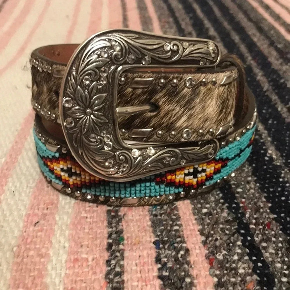 Ariat Other - Ariat beaded belt southwest hair-on belt western size 18